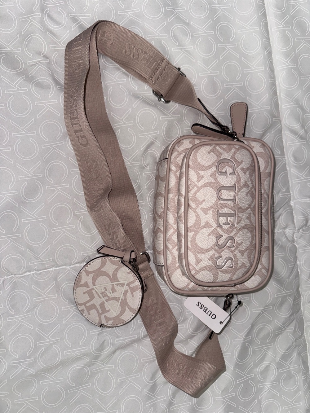 GUESS Blush Pink Logo Crossbody Bag with Coin Pouch